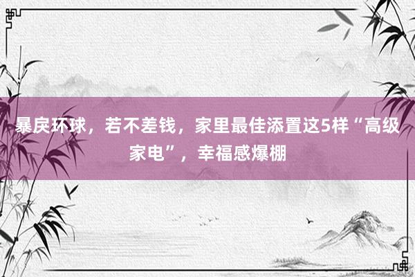 暴戾环球，若不差钱，家里最佳添置这5样“高级家电”，幸福感爆棚